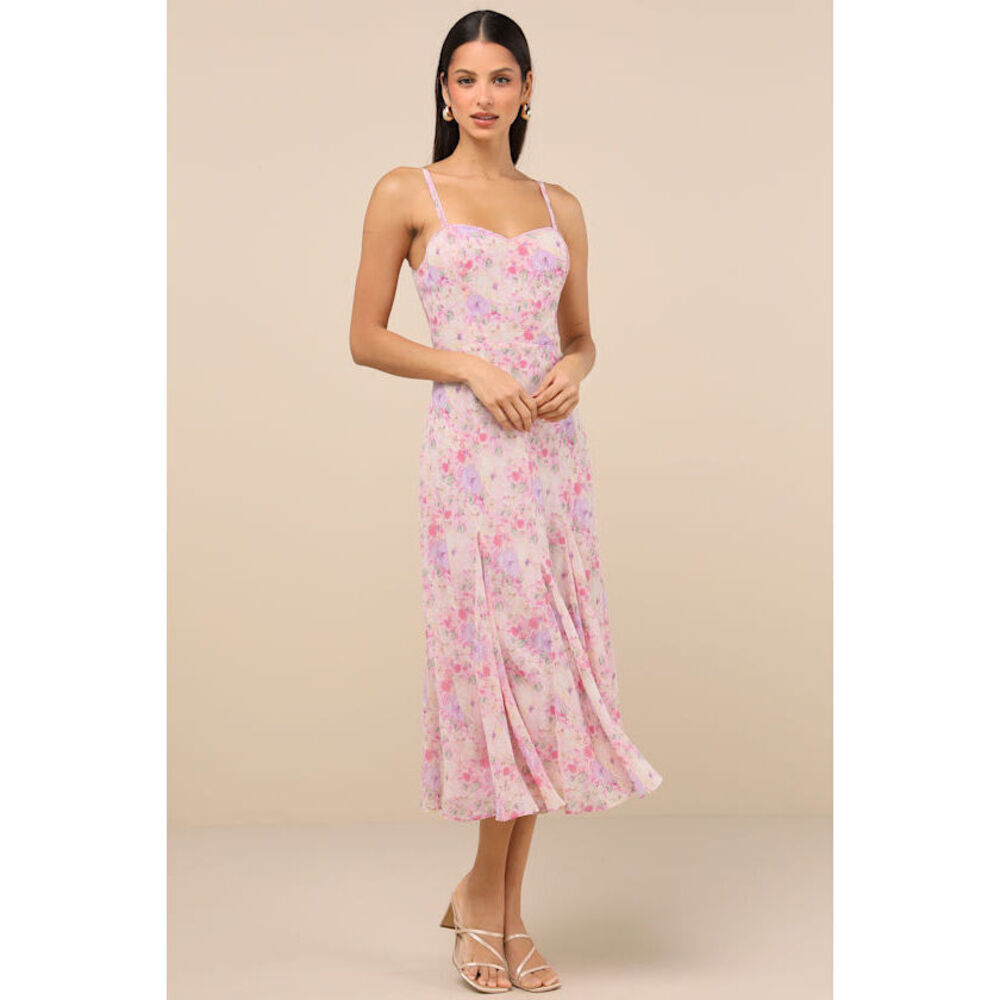Lulus Charmed Invite Pink Floral Midi Dress - Size L